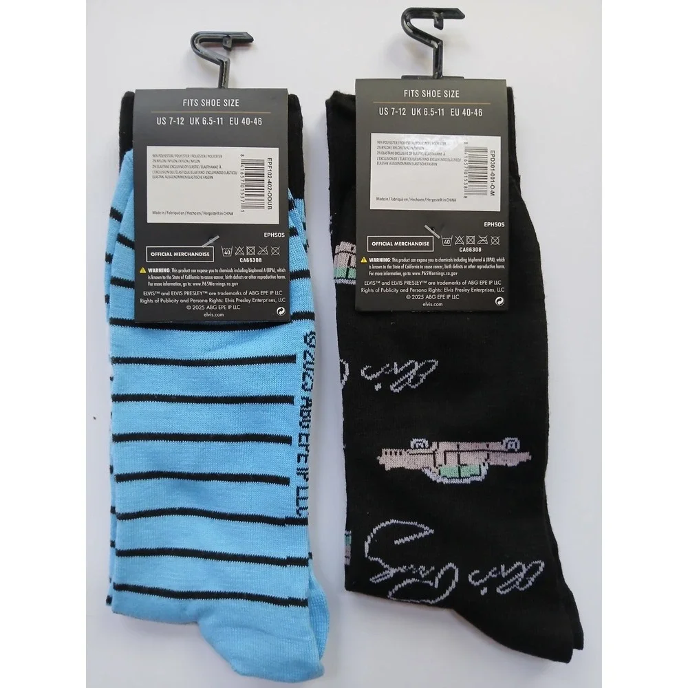 Elvis Presley Crew Socks 2 Pair Set Mens US 7-12 Pink Cadillac Novelty New